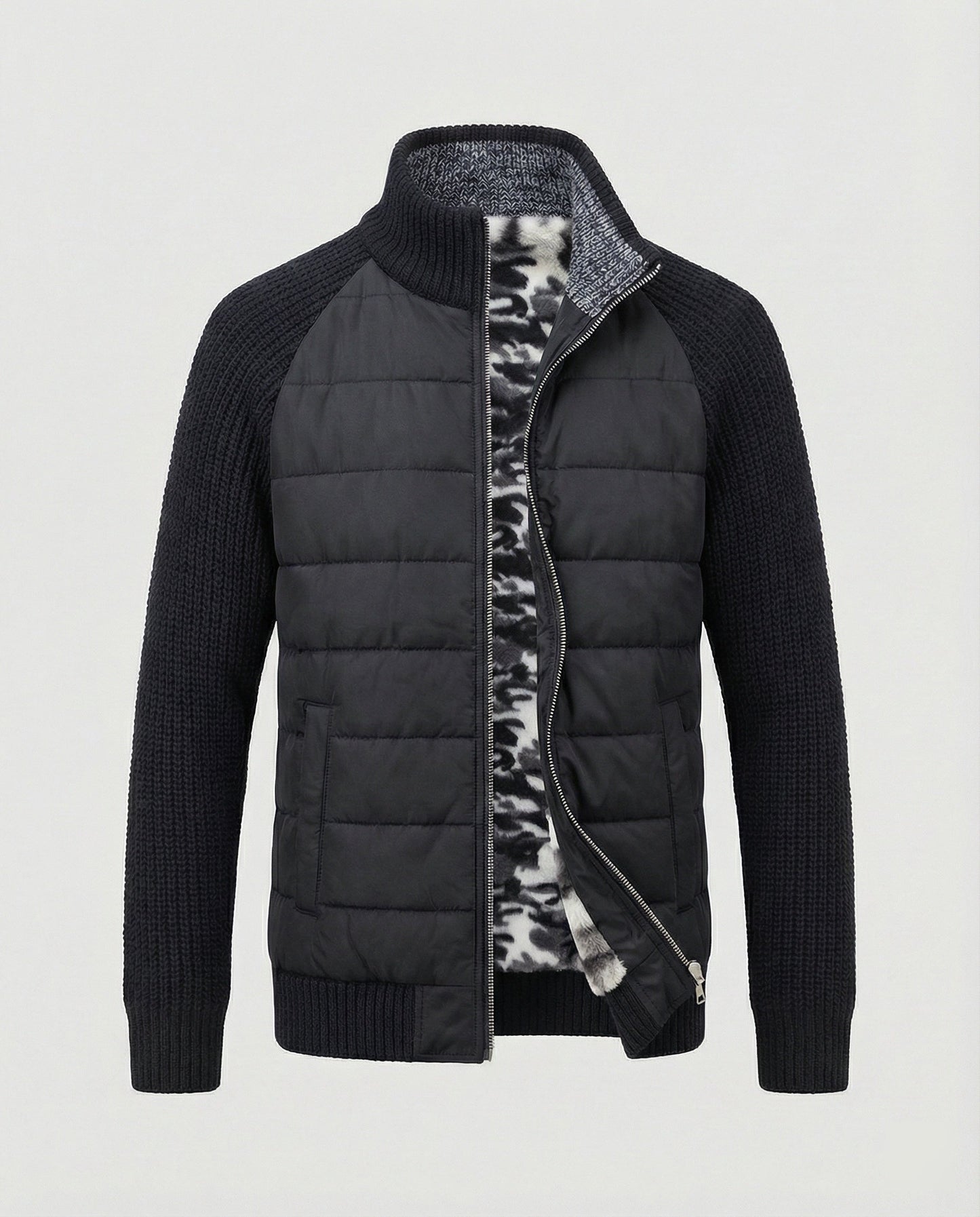 Herren Hybridjacke Kunstleder Schwarz Modern