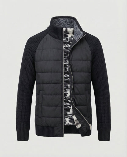 Herren Hybridjacke Kunstleder Schwarz Modern