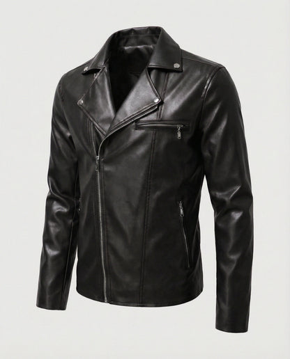 Lederjacke Herren Biker Style Schwarz Mit Nieten