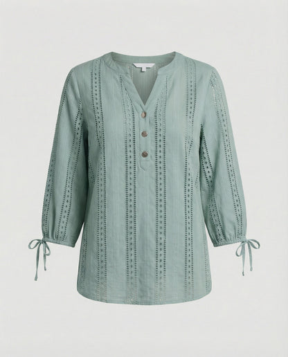 Damen Bluse Modern Spitze Knopfleiste Chic