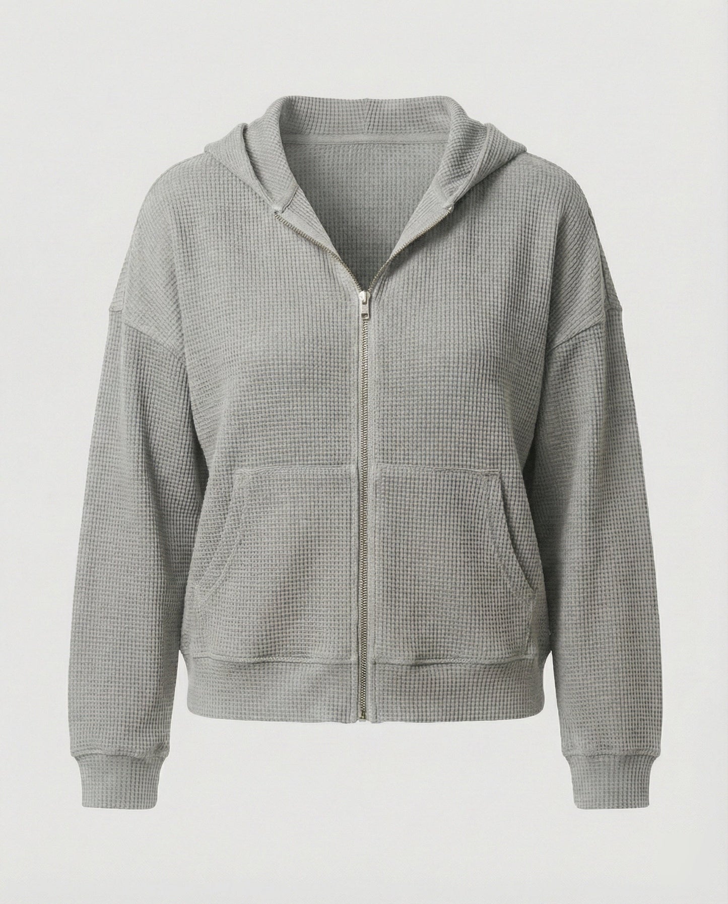 Damen Hoodie Jacke Lässig Waffle Mit Reißverschluss