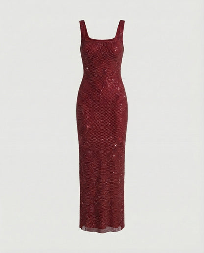 Funkelndes Abendkleid Damen Netzstoff Lang