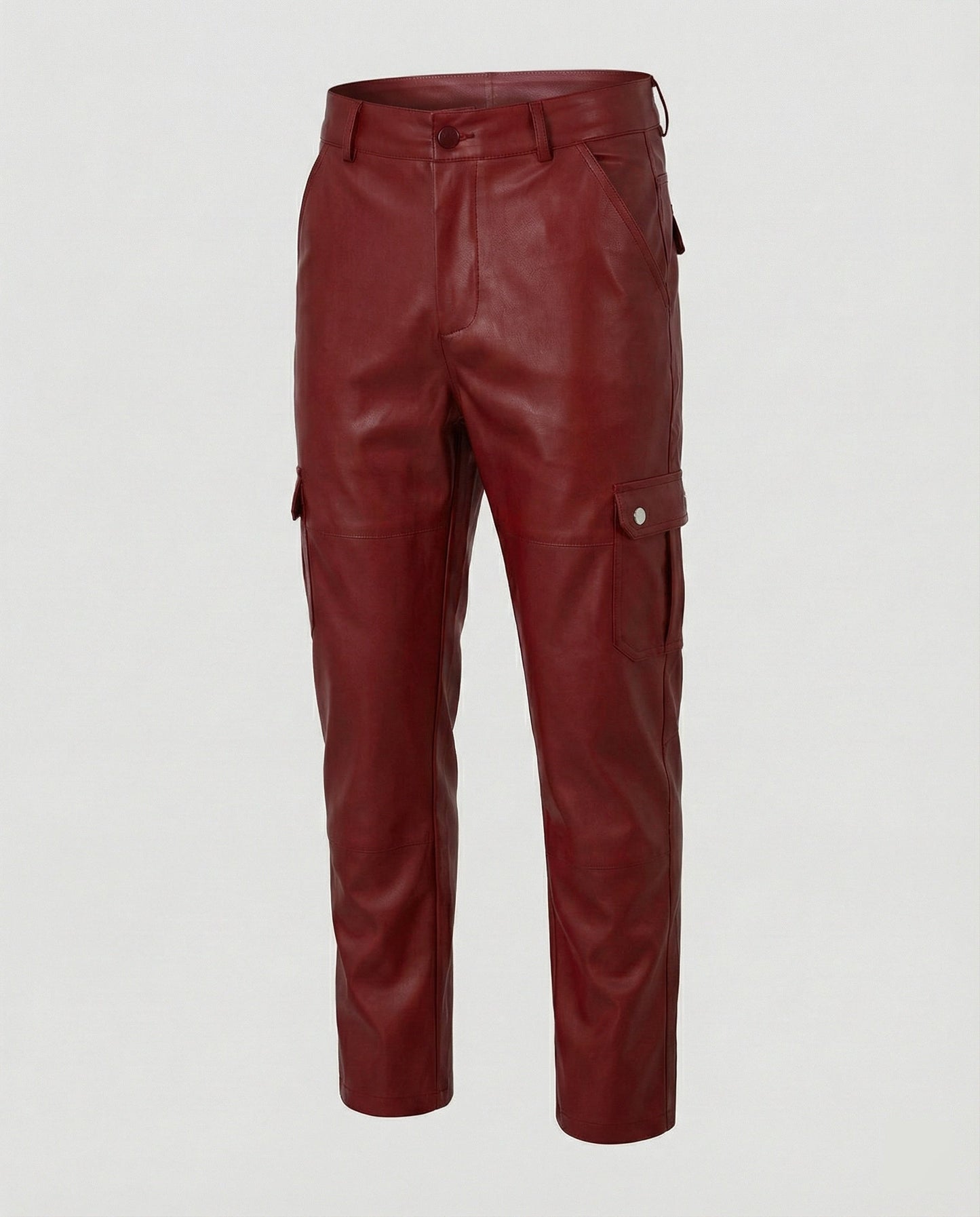 Herren Cargo-Hose Kunstleder Bequem Mit Taschen