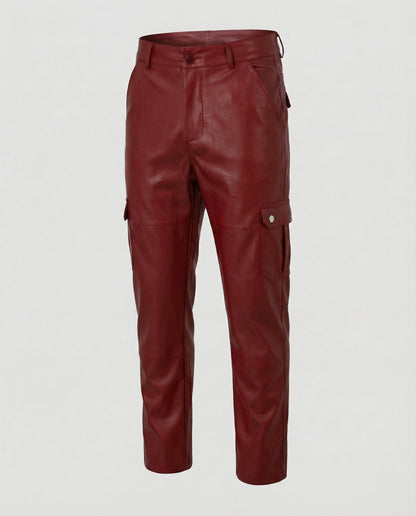 Herren Cargo-Hose Kunstleder Bequem Mit Taschen