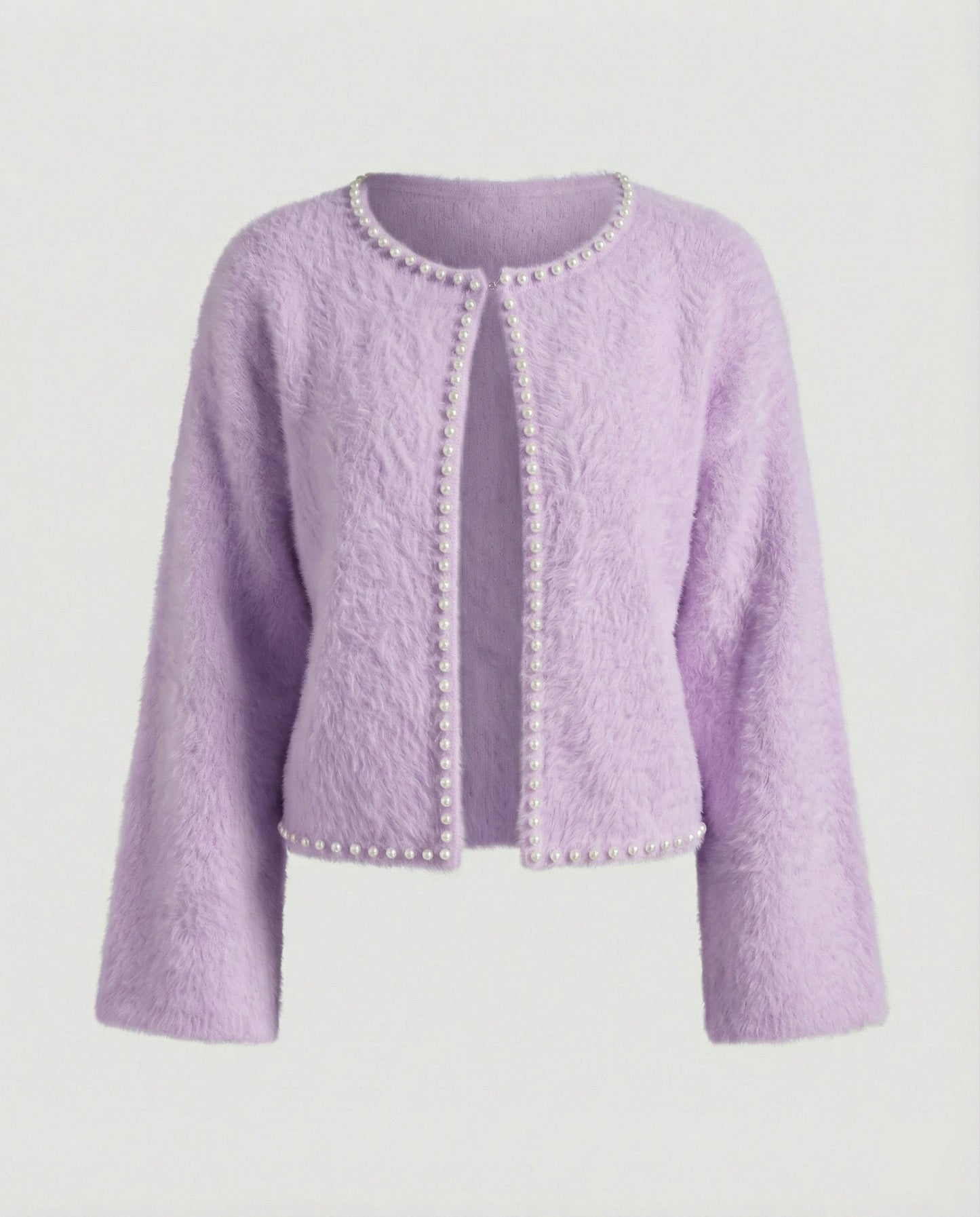 Damen Strickjacke Flauschig mit Perlen Verzierung