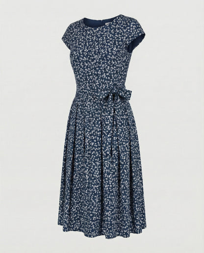 Damen Midi Kleid mit Gürtel Verschnürung
