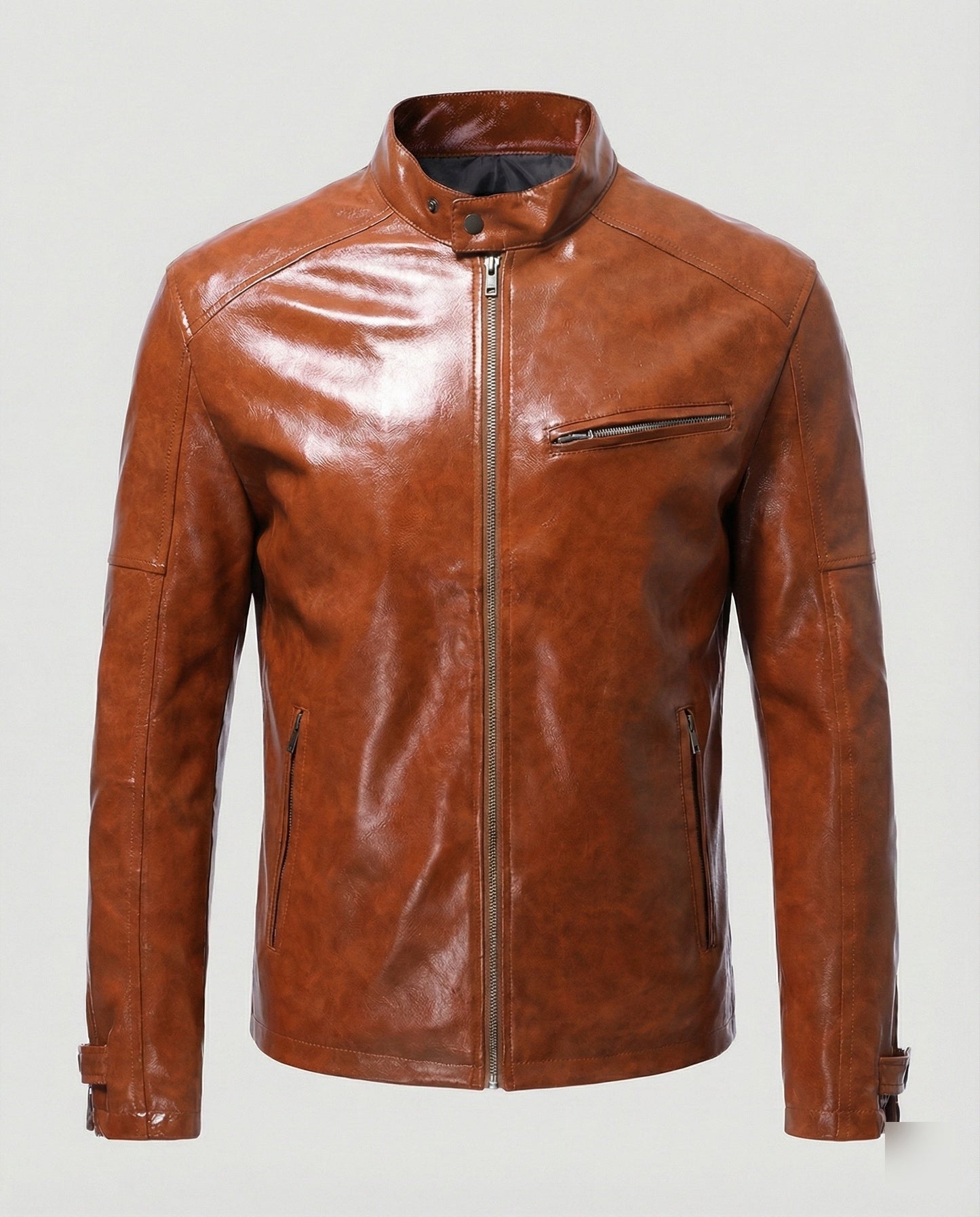 Herren Lederjacke Elegante Reißverschluss Schwarz Ledermantel