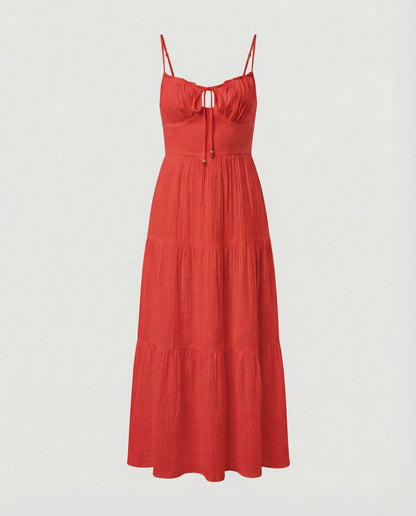 Damen Maxikleid Lang Rüschen Verstellbar Sommer