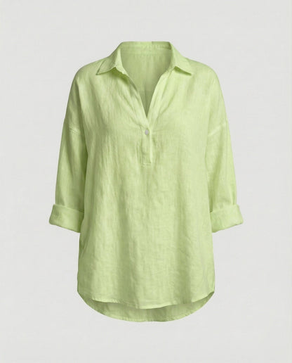 Damen Leinenbluse Elegante Knopfleiste Sommer