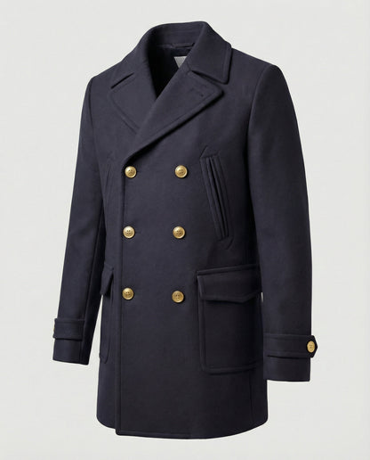 Herren Wollmantel Eleganter Doppelknopf Mantel Lang