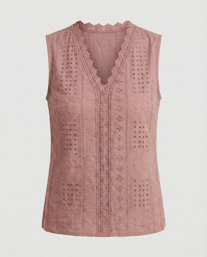 Damen Top Baumwolle Lochstickerei Elegant