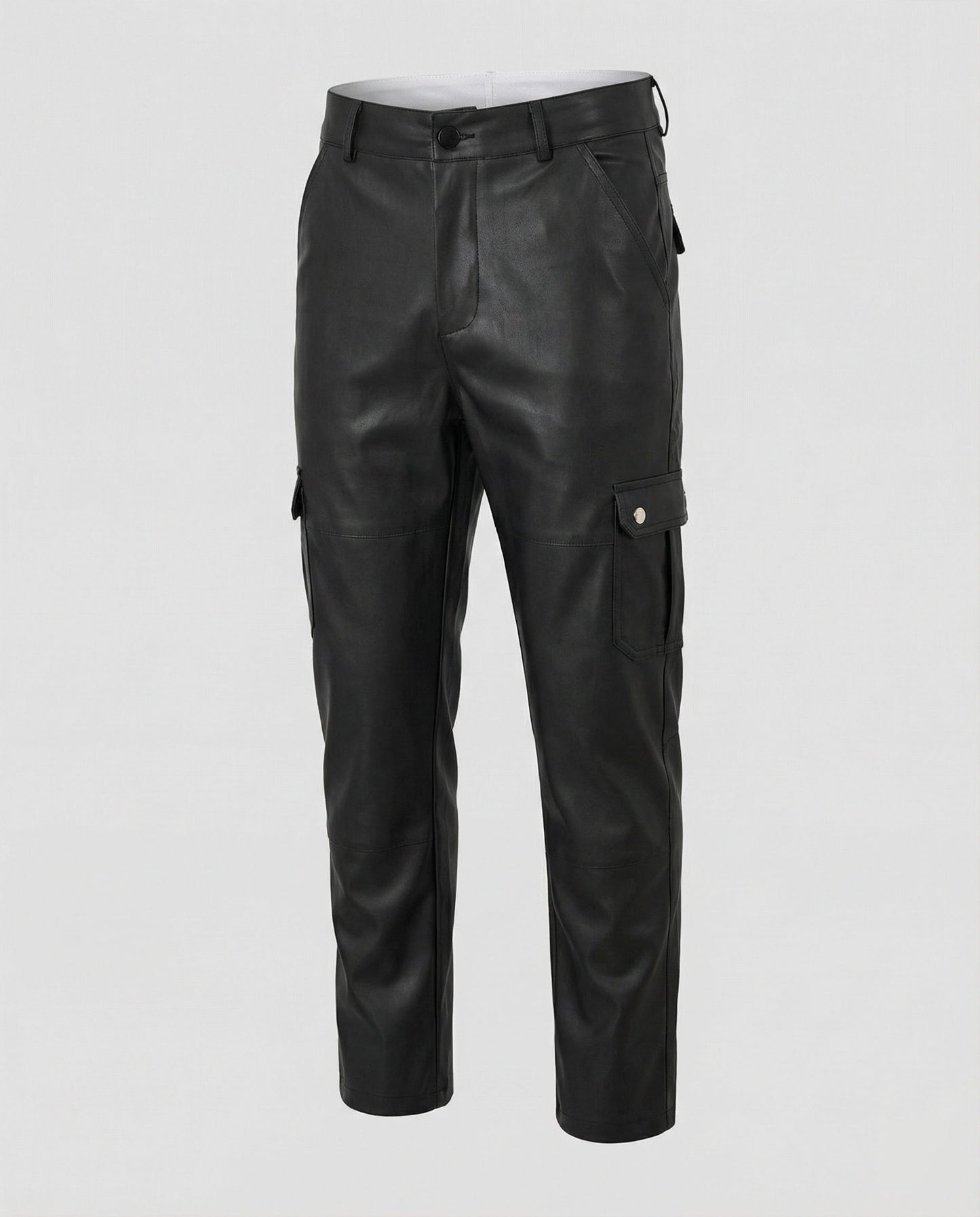 Herren Cargo-Hose Kunstleder Bequem Mit Taschen