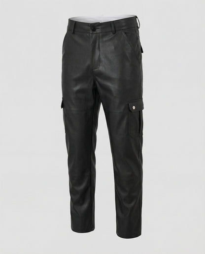 Herren Cargo-Hose Kunstleder Bequem Mit Taschen