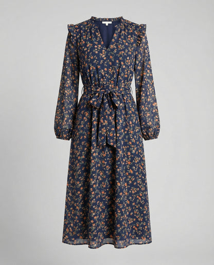 Damenkleid Bluse mit Blumenmuster und taillierbarem Gürtel Elegant