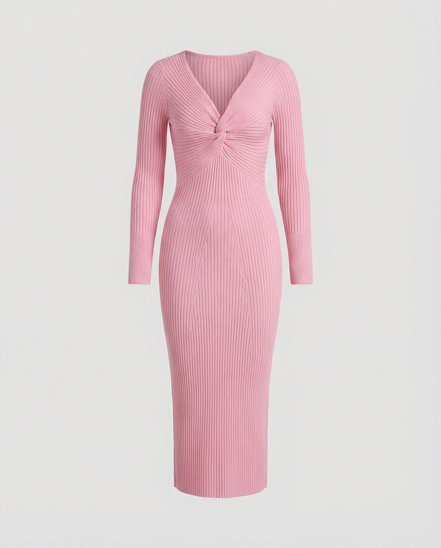Damen Strickkleid Langärmlig Figurbetont Mit Knoten Detail
