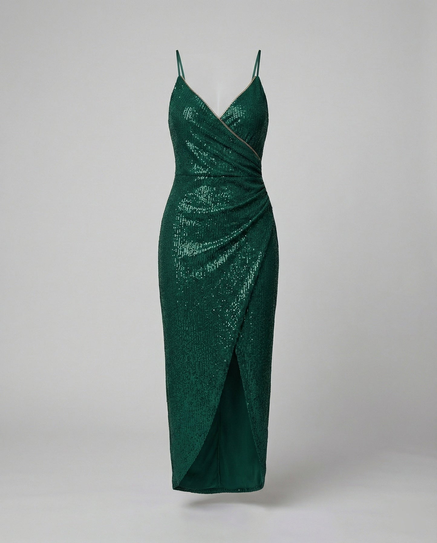Glamouröses Damen Wickelkleid Hochgeschlitzt Glitzernd