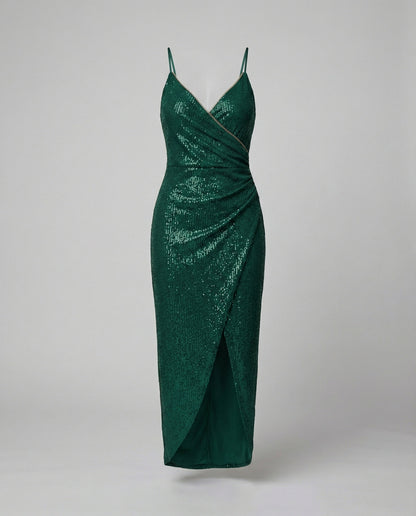 Glamouröses Damen Wickelkleid Hochgeschlitzt Glitzernd
