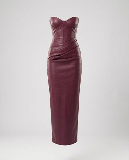 Lederkleid Damen Langärmlig Herz Ausschnitt Elegant
