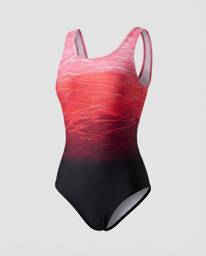 Damen Sport Badeanzug Einteilig Schnelltrocknend Ombre Design