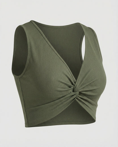 Damen Crop-Top V-Ausschnitt Elegant Knötchen Oberteil
