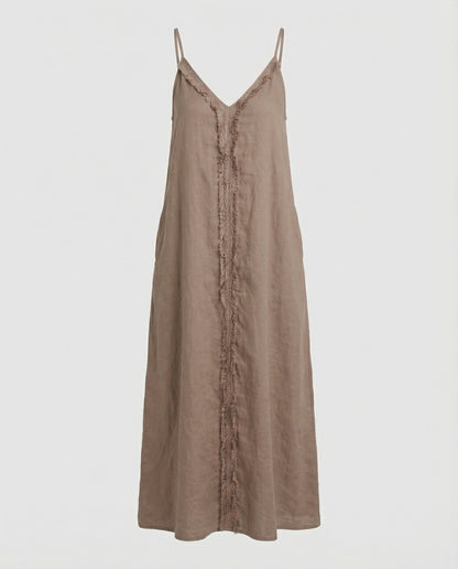 Damen Maxikleid V-Ausschnitt mit Taschen Sommerkleid Lang