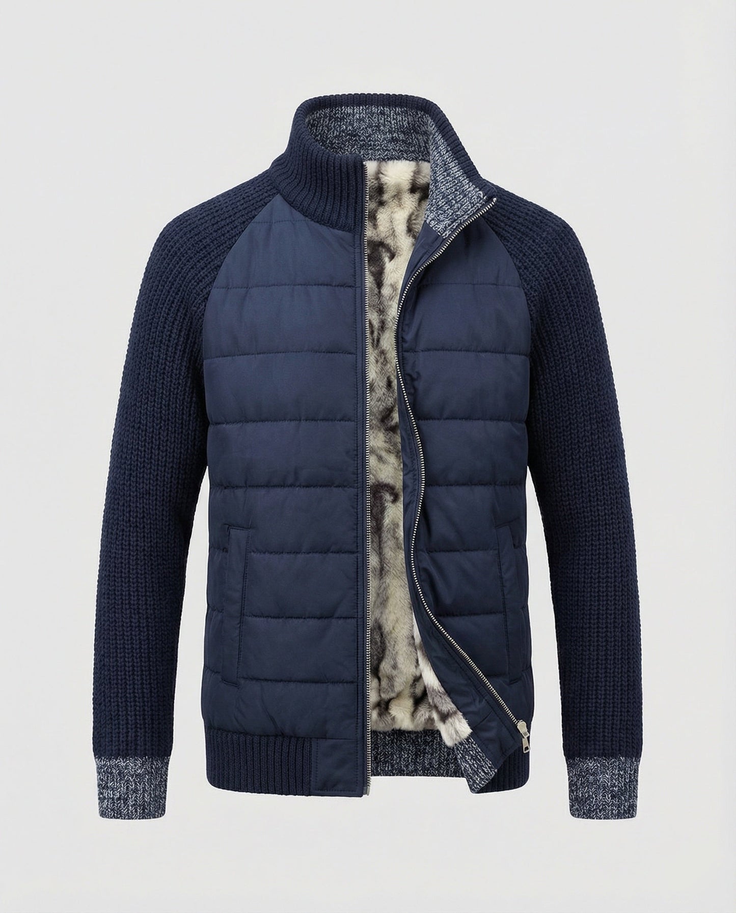 Herren Hybridjacke Kunstleder Schwarz Modern