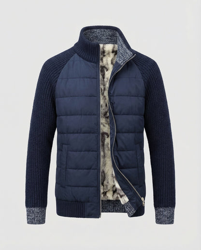 Herren Hybridjacke Kunstleder Schwarz Modern