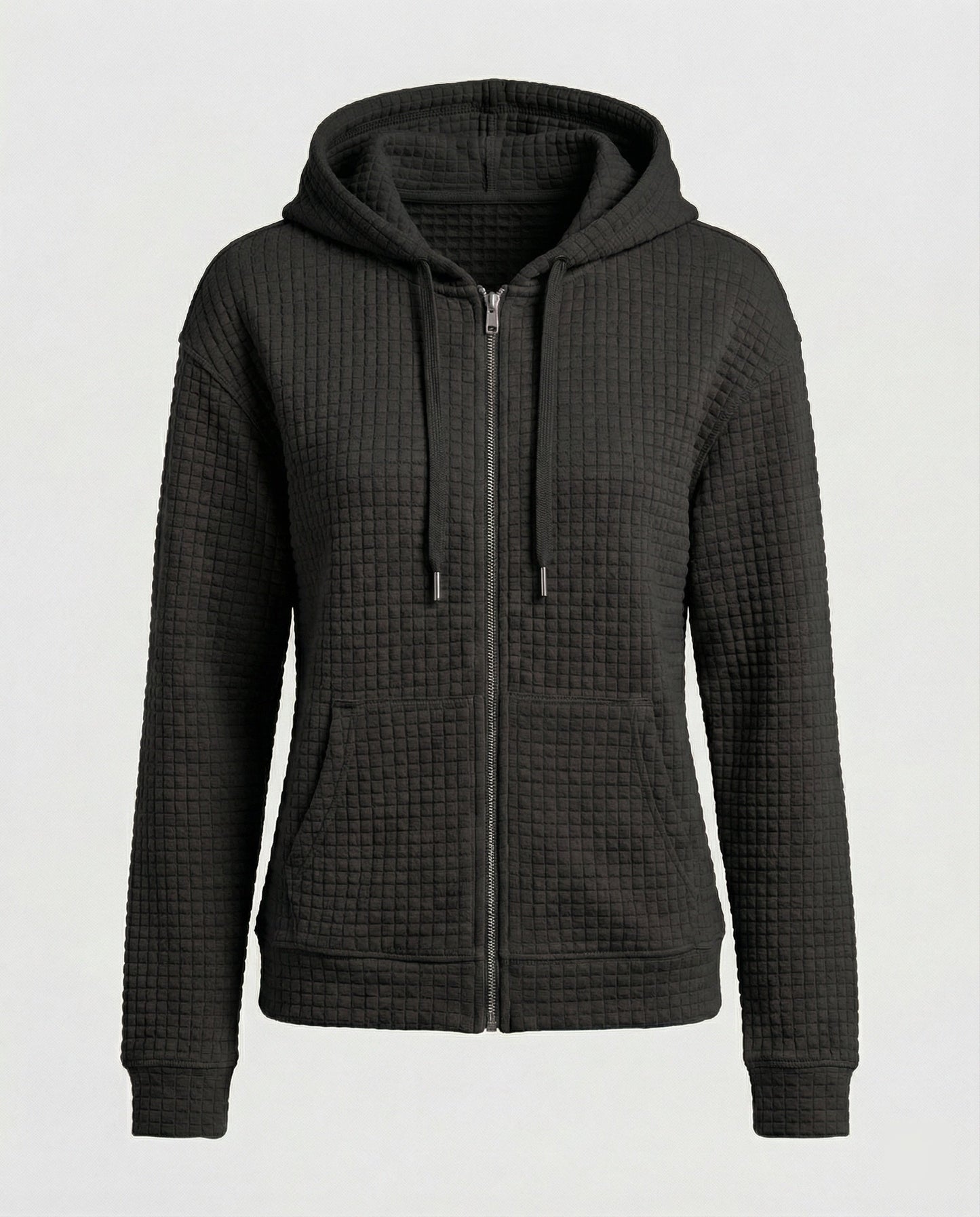 Kapuzenpullover Damen Waffle-Strick Reißverschluss Modern