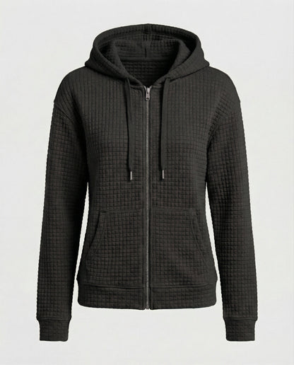 Kapuzenpullover Damen Waffle-Strick Reißverschluss Modern