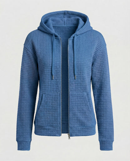 Kapuzenpullover Damen Waffle-Strick Reißverschluss Modern