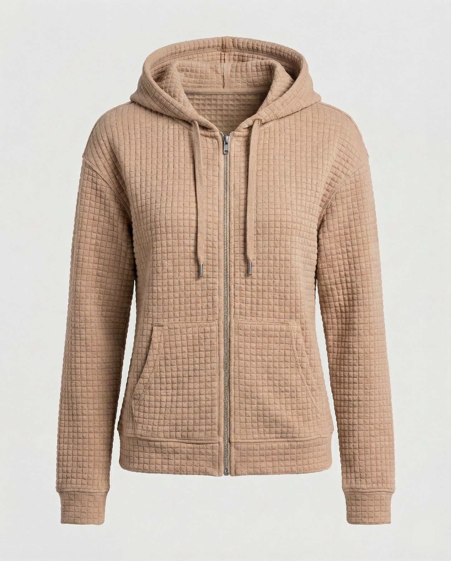 Kapuzenpullover Damen Waffle-Strick Reißverschluss Modern