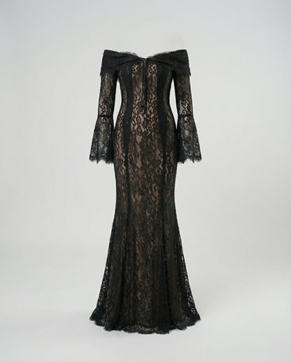Elegantes Abendkleid Langarm Spitze Off-Shoulder