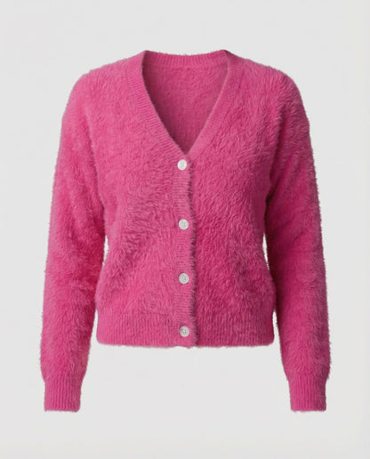 Damen Strickjacke Kuschelig V-Ausschnitt Mit Knöpfen