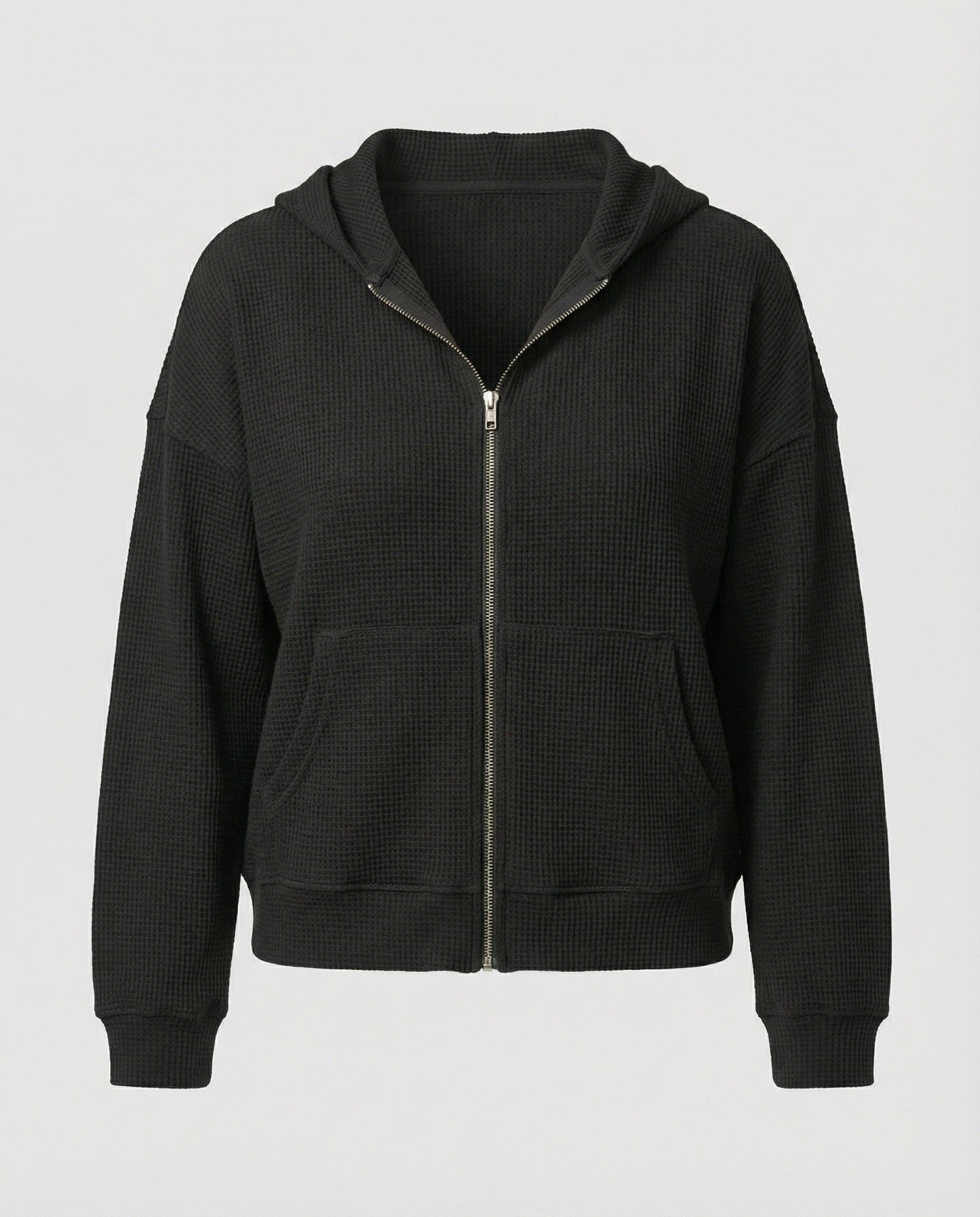 Damen Hoodie Jacke Lässig Waffle Mit Reißverschluss