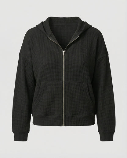 Damen Hoodie Jacke Lässig Waffle Mit Reißverschluss