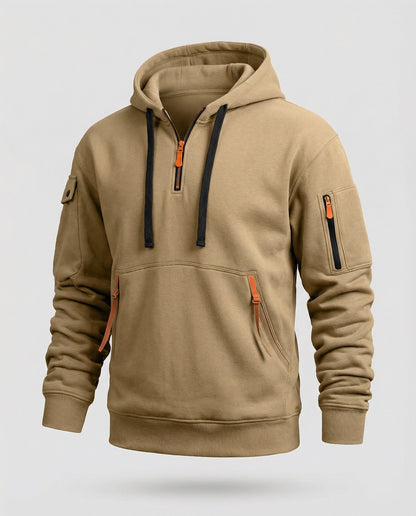 Herren Hoodie Modern Halbzip Stylisch Schwarz