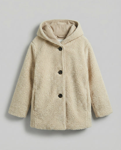 Teddy Mantel Oversized Kapuze Knopfverschluss Mittellang