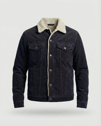 Herrenjacke Elegante Leder Cord Schwarz
