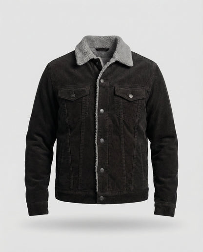 Herrenjacke Elegante Leder Cord Schwarz