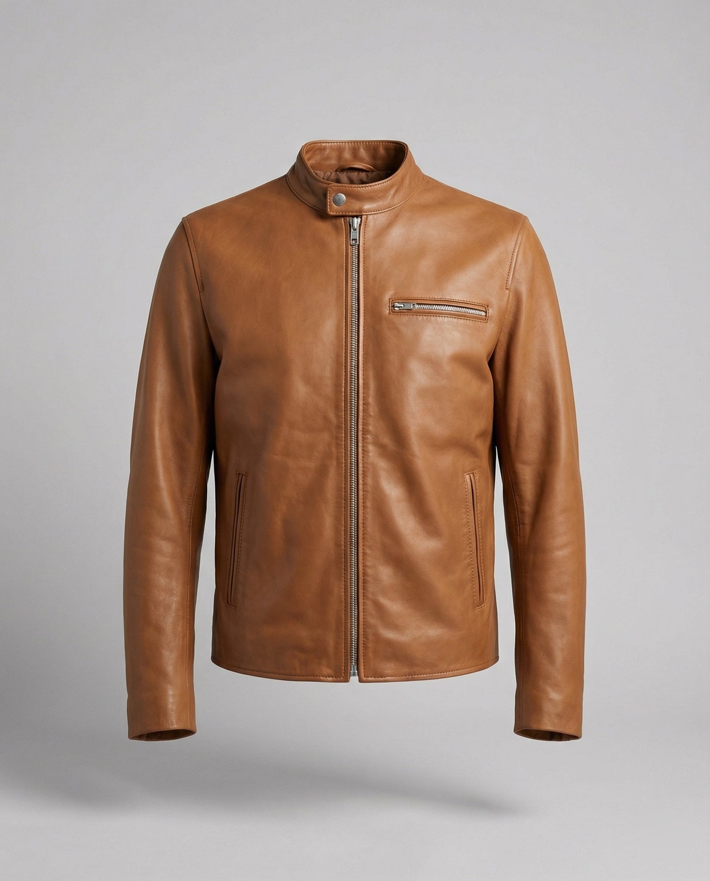 Lederjacke Herren Modern Stehkragen Schwarz