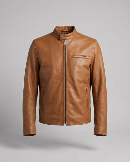 Lederjacke Herren Modern Stehkragen Schwarz