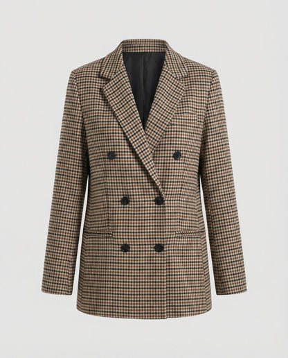 Damen Blazerjacke Kariert Doppelknopf Modern