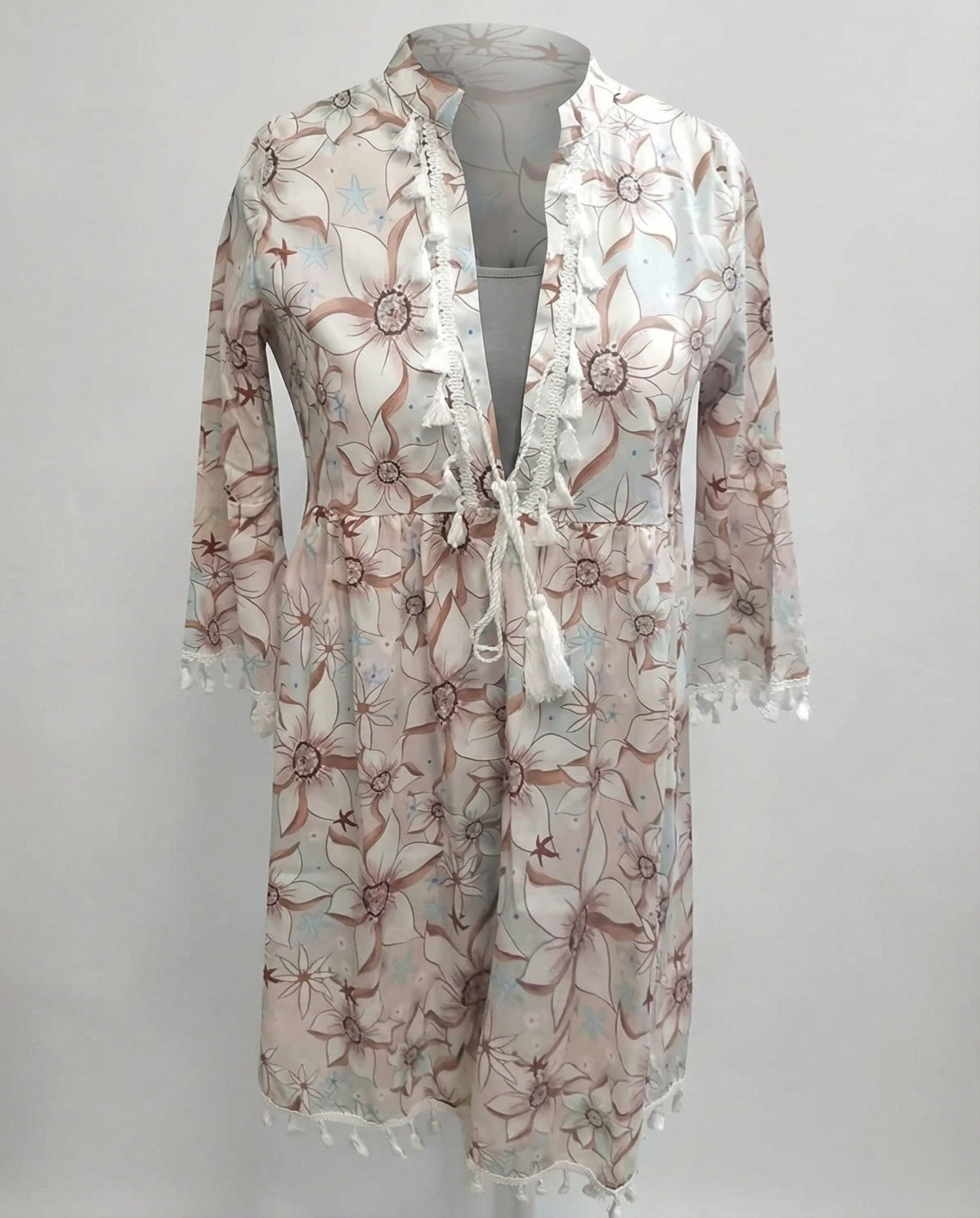 Sommerkleid Damen Blumenmuster Hochkragen Strandkleid Modern