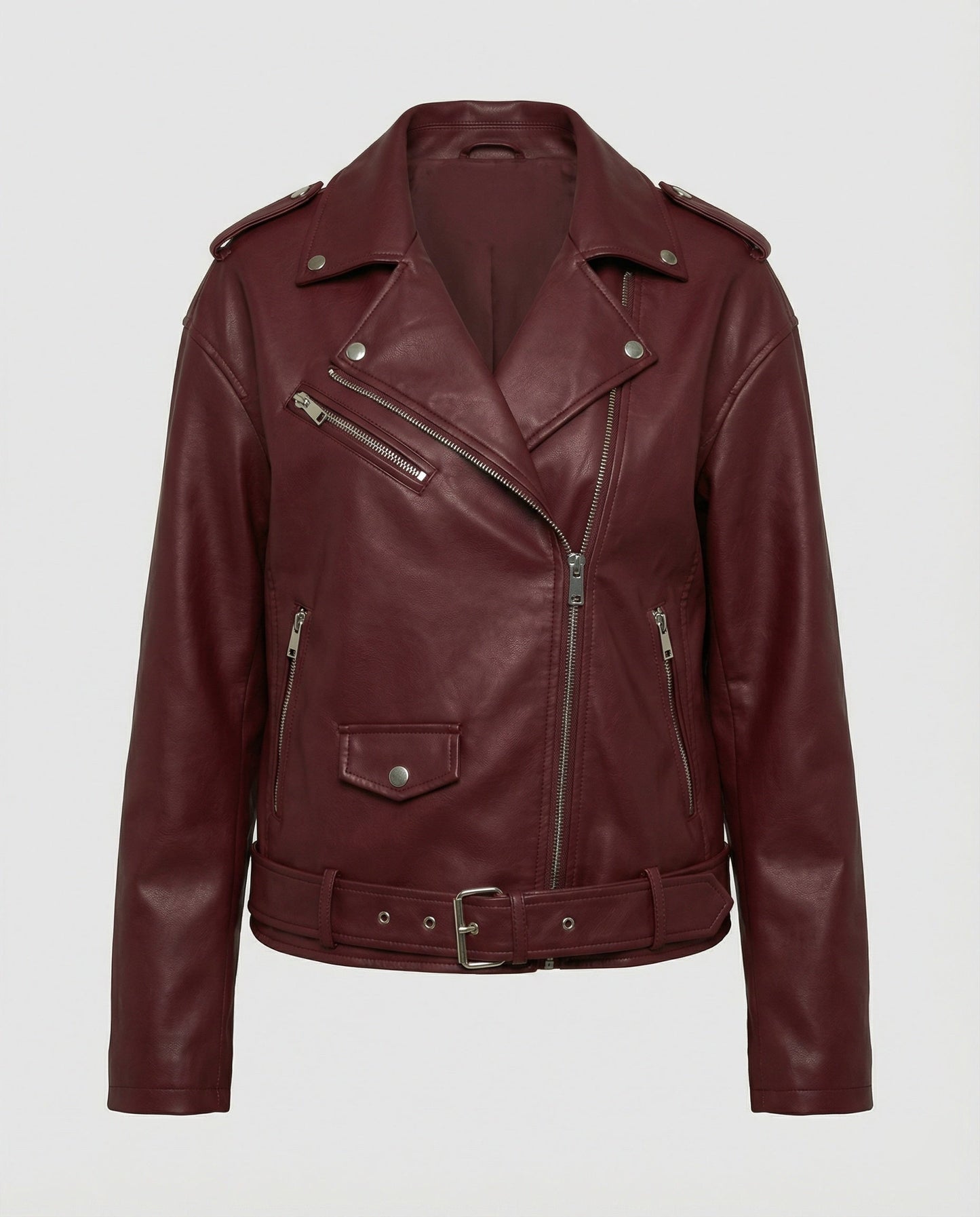 Leder Bikerjacke Damen Reißverschluss Schwarz