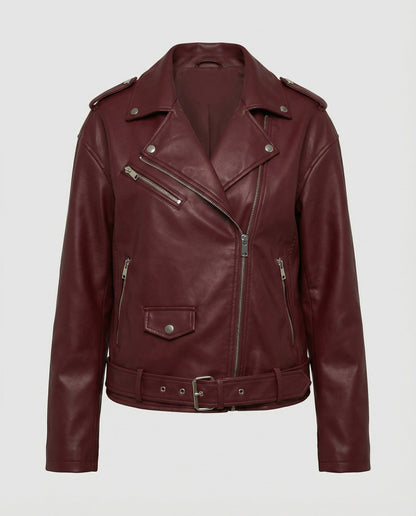 Leder Bikerjacke Damen Reißverschluss Schwarz