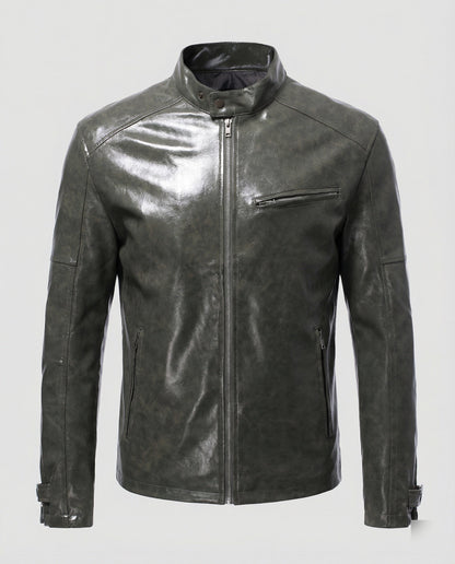 Herren Lederjacke Elegante Reißverschluss Schwarz Ledermantel
