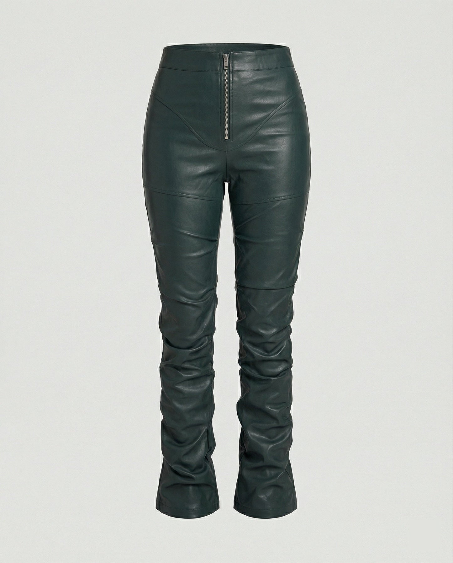 Damen High-Waist Hose Kunstleder Weites Bein Schwarz