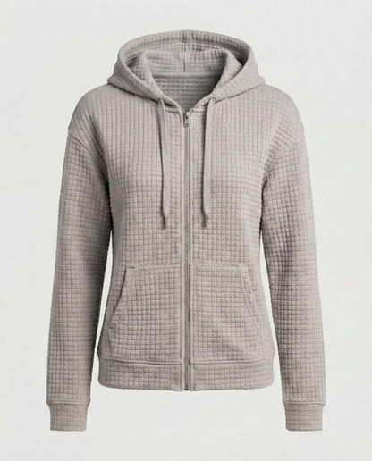 Kapuzenpullover Damen Waffle-Strick Reißverschluss Modern