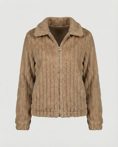 Teddyjacke Damen Stilvoll Kragen Modern