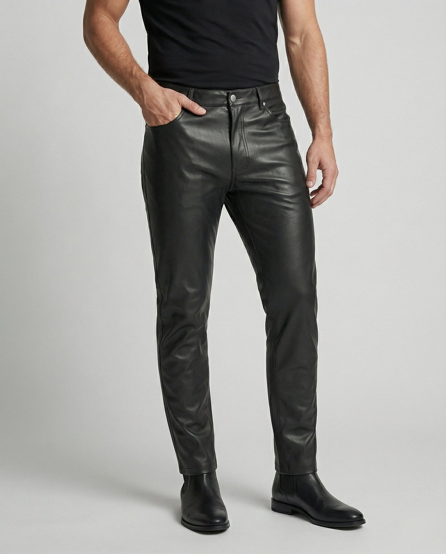 Herren Slimfit Hose Kunstleder Schwarz mit Taschen - BerlinGlamour
